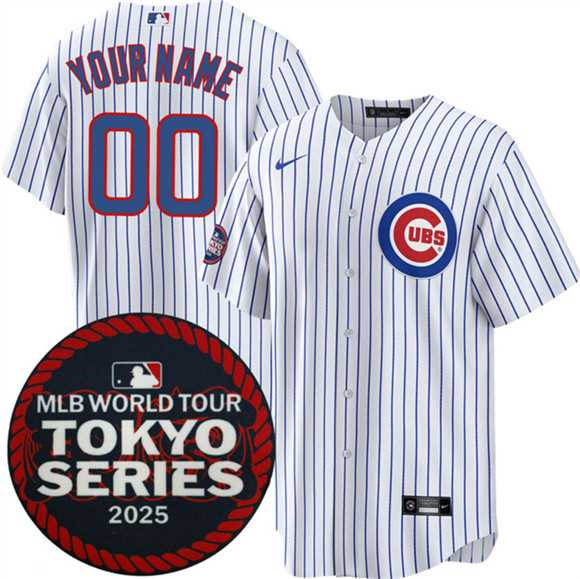 Men%27s Chicago Cubs Active Player Custom White 2025 World Tour Tokyo Series Home Stitched Baseball Jersey->customized nfl jersey->Custom Jersey